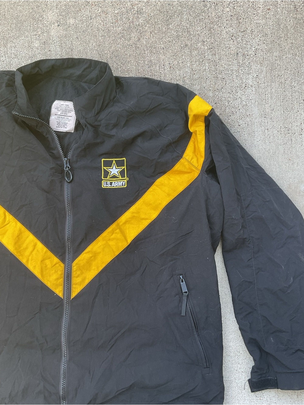 U.S. Army PT Windbreaker Jacket Black Gold Full Zip Large Short Military